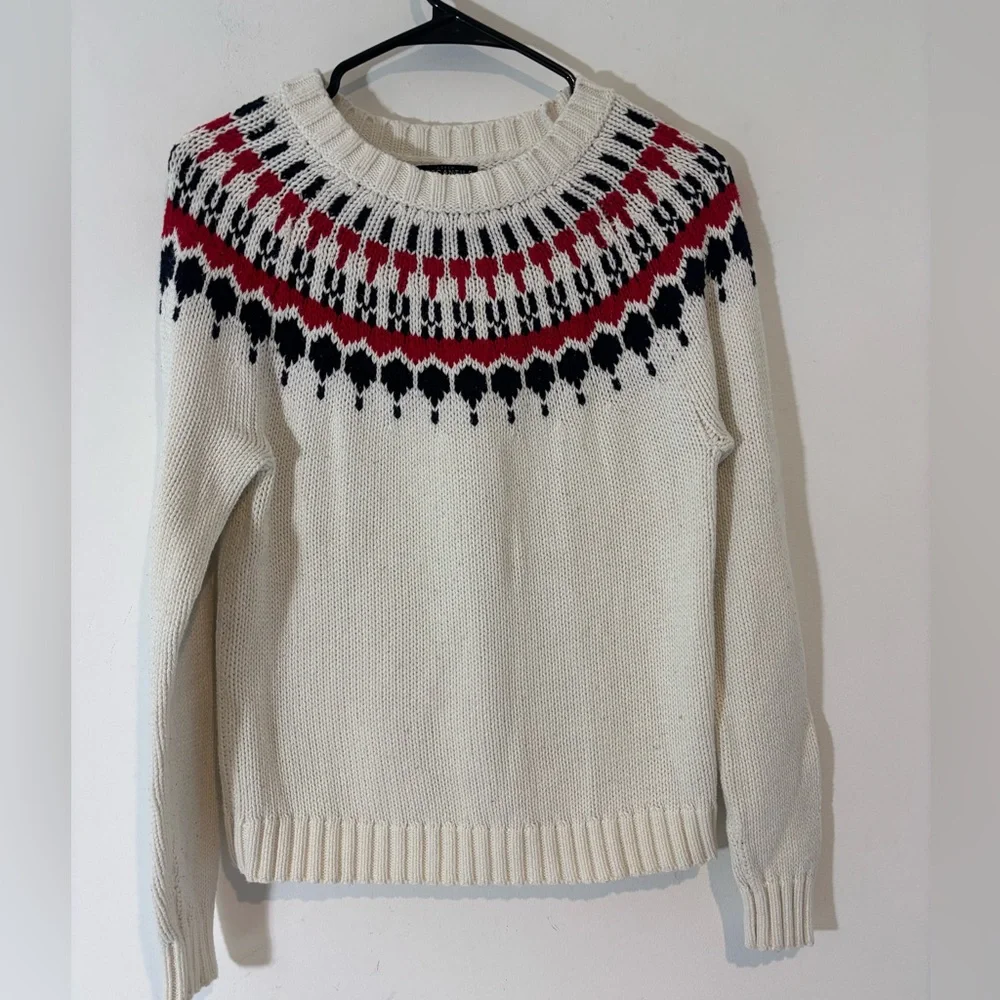 J. Crew Mercantile Small Knitted Long Sleeve Sweater Red Blue Casual 100% Cotton